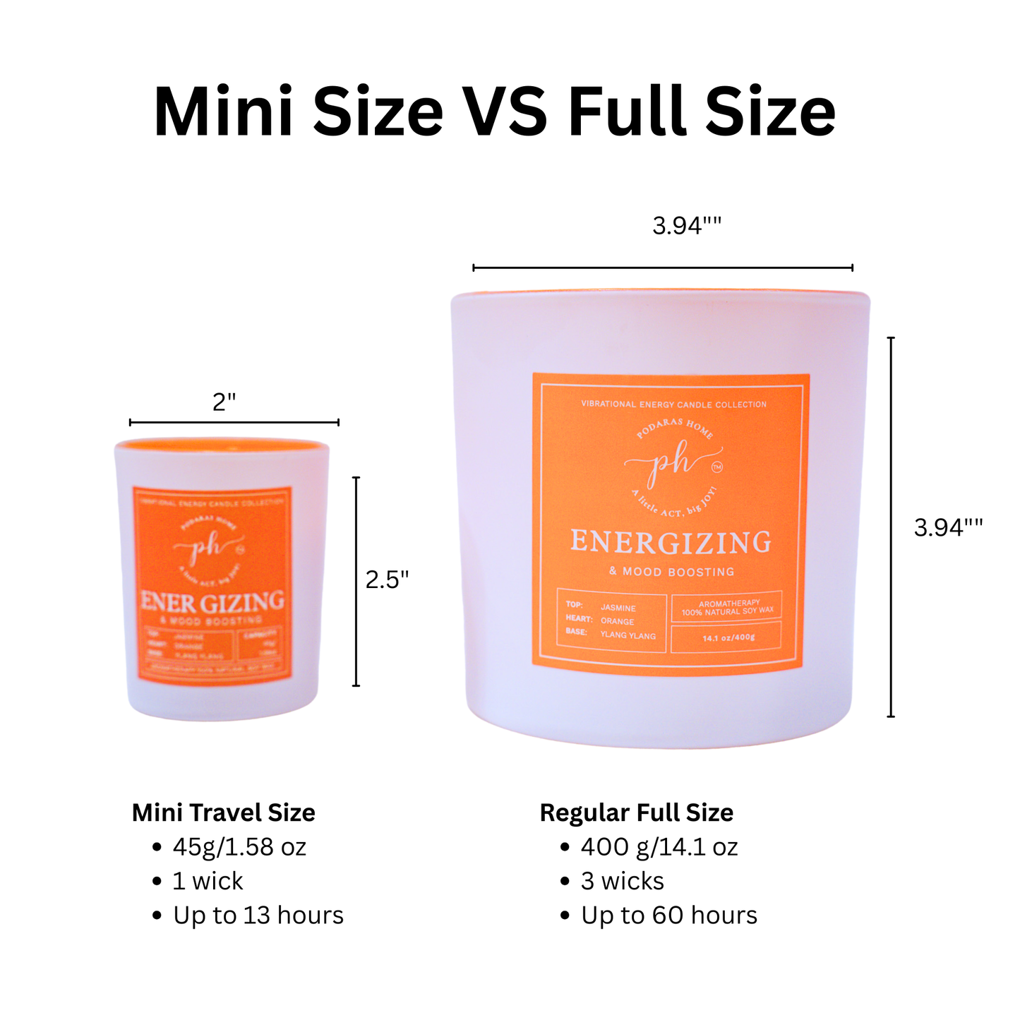 Energizing & Mood Boosting Mini Travel Size Candle 45g 1 Wick 13 Hours Burn Time