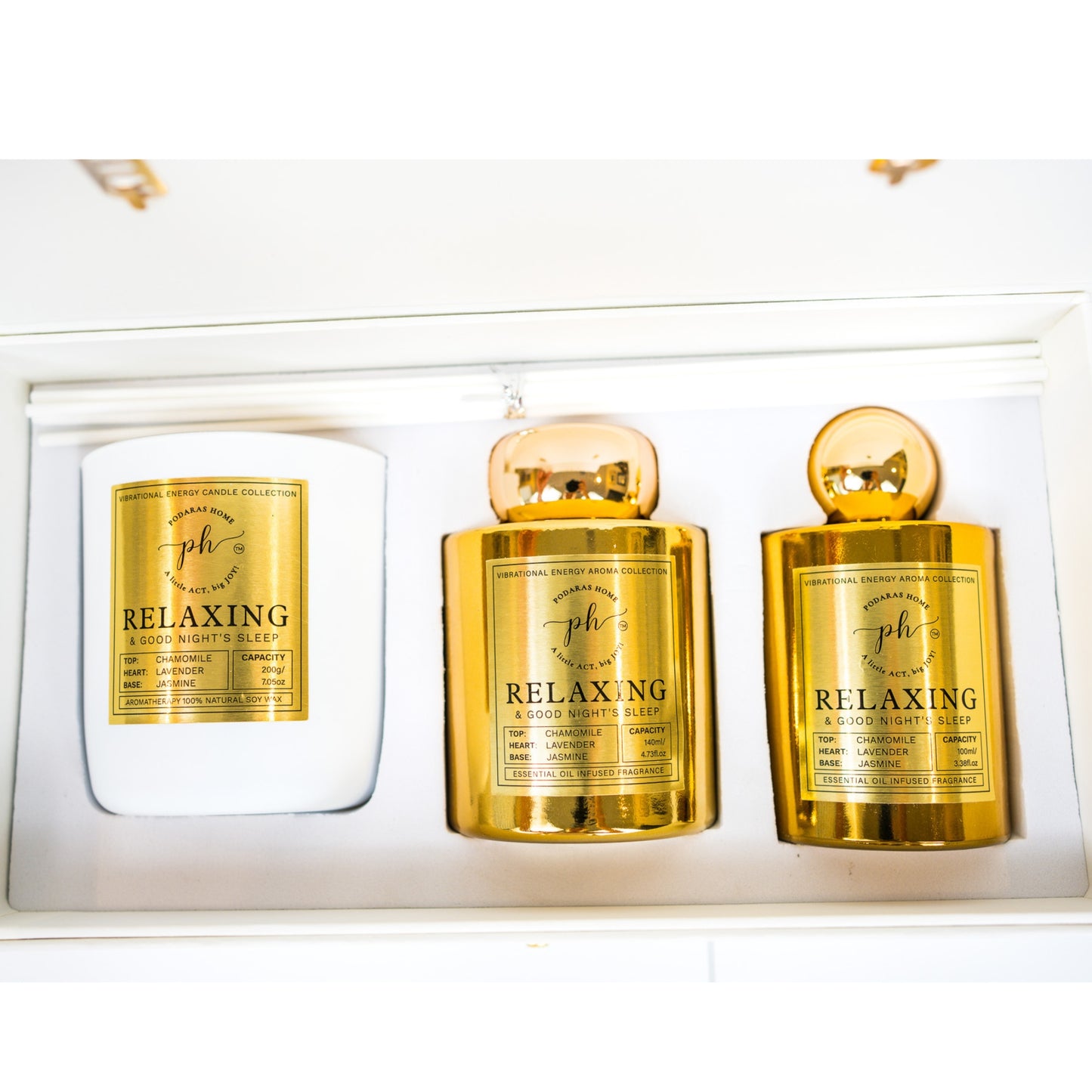 Chamomile & Lavender Relaxing Candle -Room Spray - Reed Diffuser Gift Set