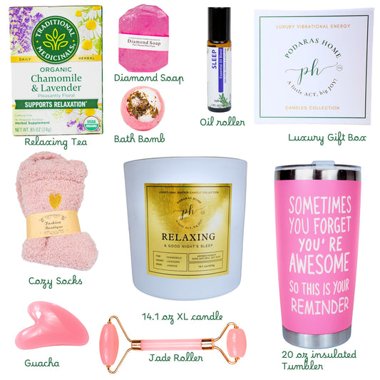 Women’s Self Care – Spa Gift Box - Chamomile Lavender Relaxing Candle