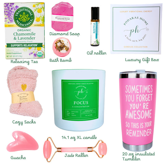 Women’s Self Care – Spa Gift Box with English Pear & Focus Candle