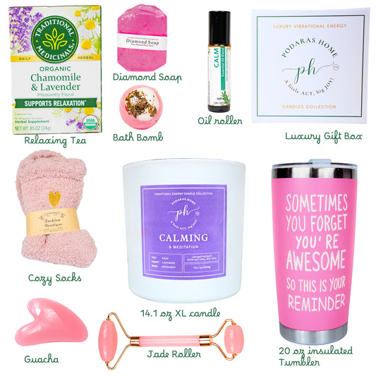 Women’s Self Care – Spa Gift Box with Lavender Calming Candle