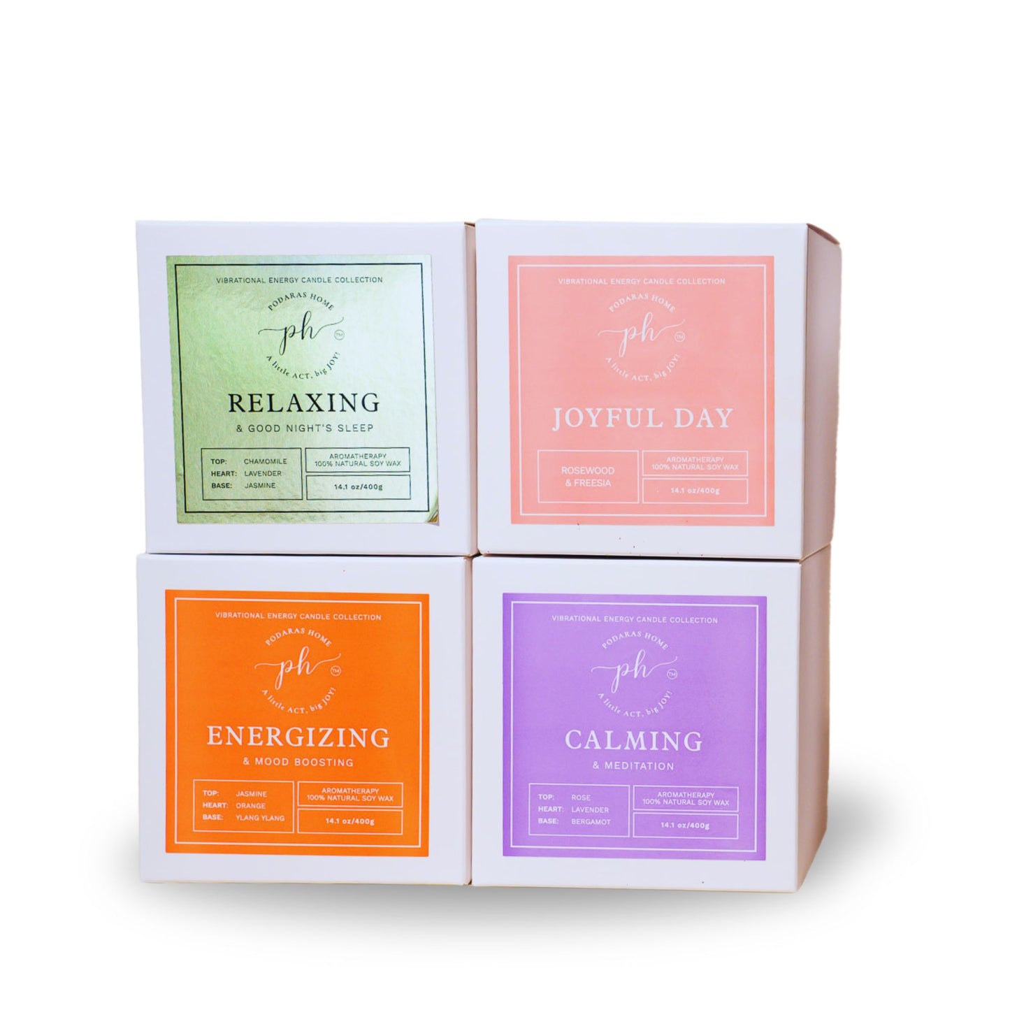 Set D: Gold – Orange – Pink – Purple Candles***Luxury Vibrational Energy Candle Gift Box (4 Candles)