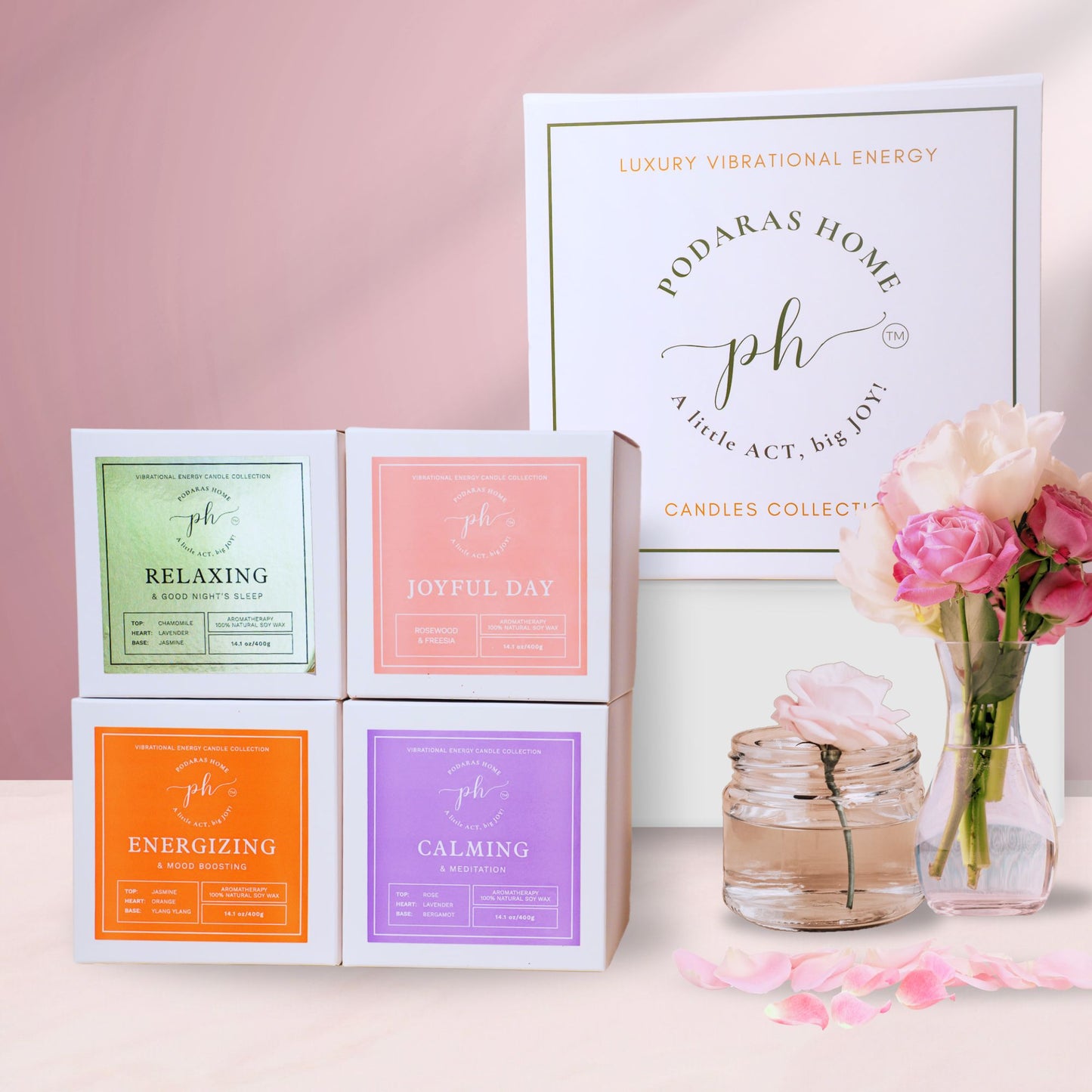 Set D: Gold – Orange – Pink – Purple Candles***Luxury Vibrational Energy Candle Gift Box (4 Candles)