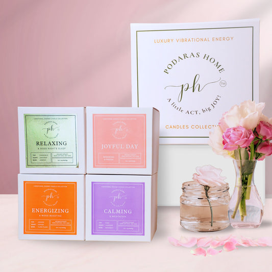Set D: Gold – Orange – Pink – Purple Candles***Luxury Vibrational Energy Candle Gift Box (4 Candles)