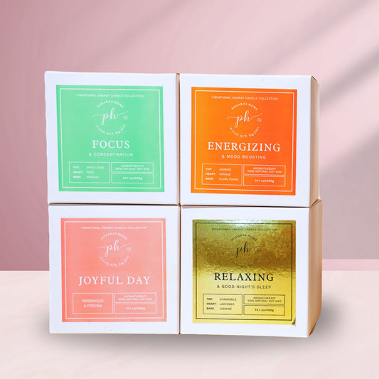 Set E: Gold – Pink – Green – Orange Candles***Luxury Vibrational Energy Candle Gift Box (4 Candles)
