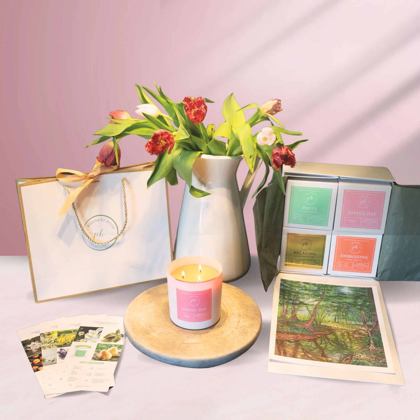 Set D: Gold – Orange – Pink – Purple Candles***Luxury Vibrational Energy Candle Gift Box (4 Candles)
