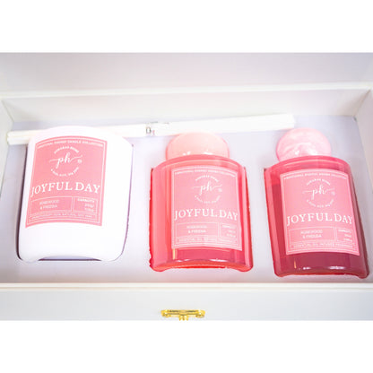 Rosewood & Freesia Candle -Room Spray - Reed Diffuser Gift Set For Joyful Day and Positivity