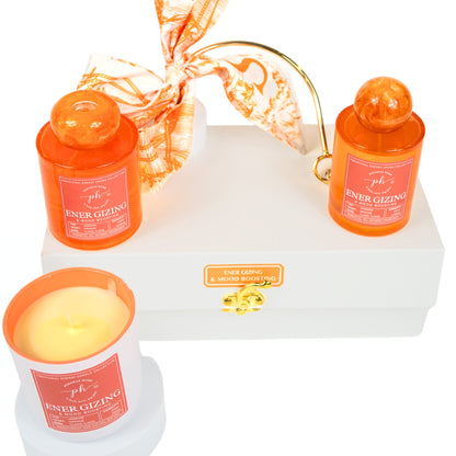 Bergamot Jasmine Ylang Ylang Candle -Room Spray - Reed Diffuser Gift Set For Energizing & Mood Boosting