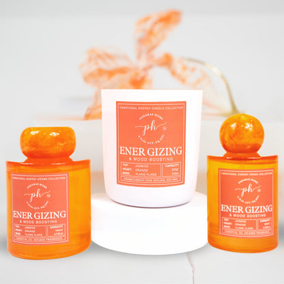 Bergamot Jasmine Ylang Ylang Candle -Room Spray - Reed Diffuser Gift Set For Energizing & Mood Boosting