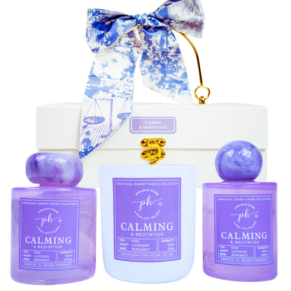 Lavender Jasmine Bergamot Candle - Room Spray - Reed Diffuser Gift Set For Calming and Mediation