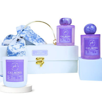 Lavender Jasmine Bergamot Candle - Room Spray - Reed Diffuser Gift Set For Calming and Mediation