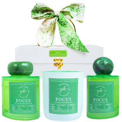 English Pear, Freesia & White Sage Candle -Room Spray - Reed Diffuser Gift Set For Focus & Concentration