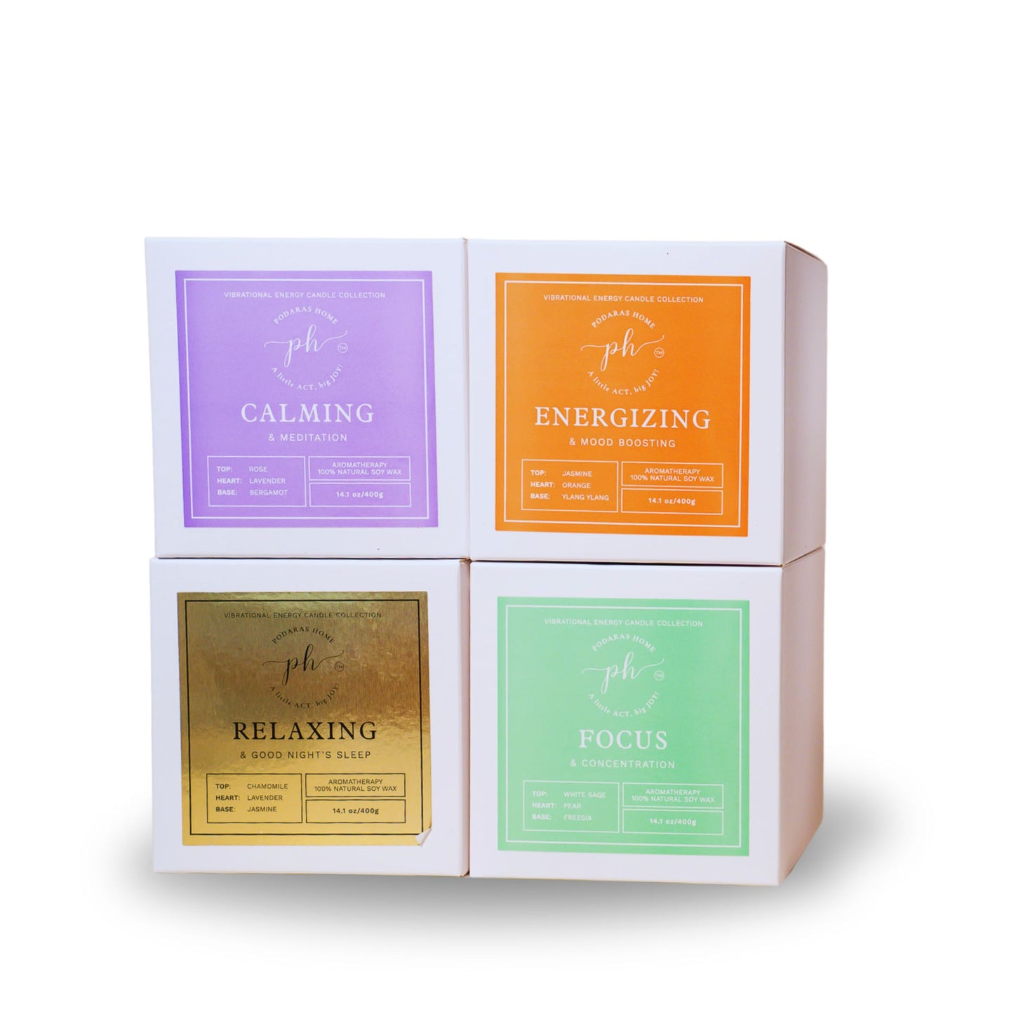 Set A: Purple – Green – Orange – Gold Candles***Luxury Vibrational Energy Candle Gift Box (4 Candles)