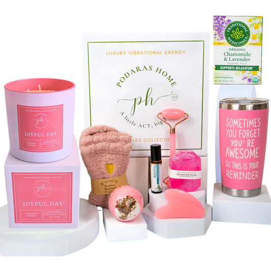 Women’s Self Care – Spa Gift Box with Joyful Day For Bliss and Positivity Candle