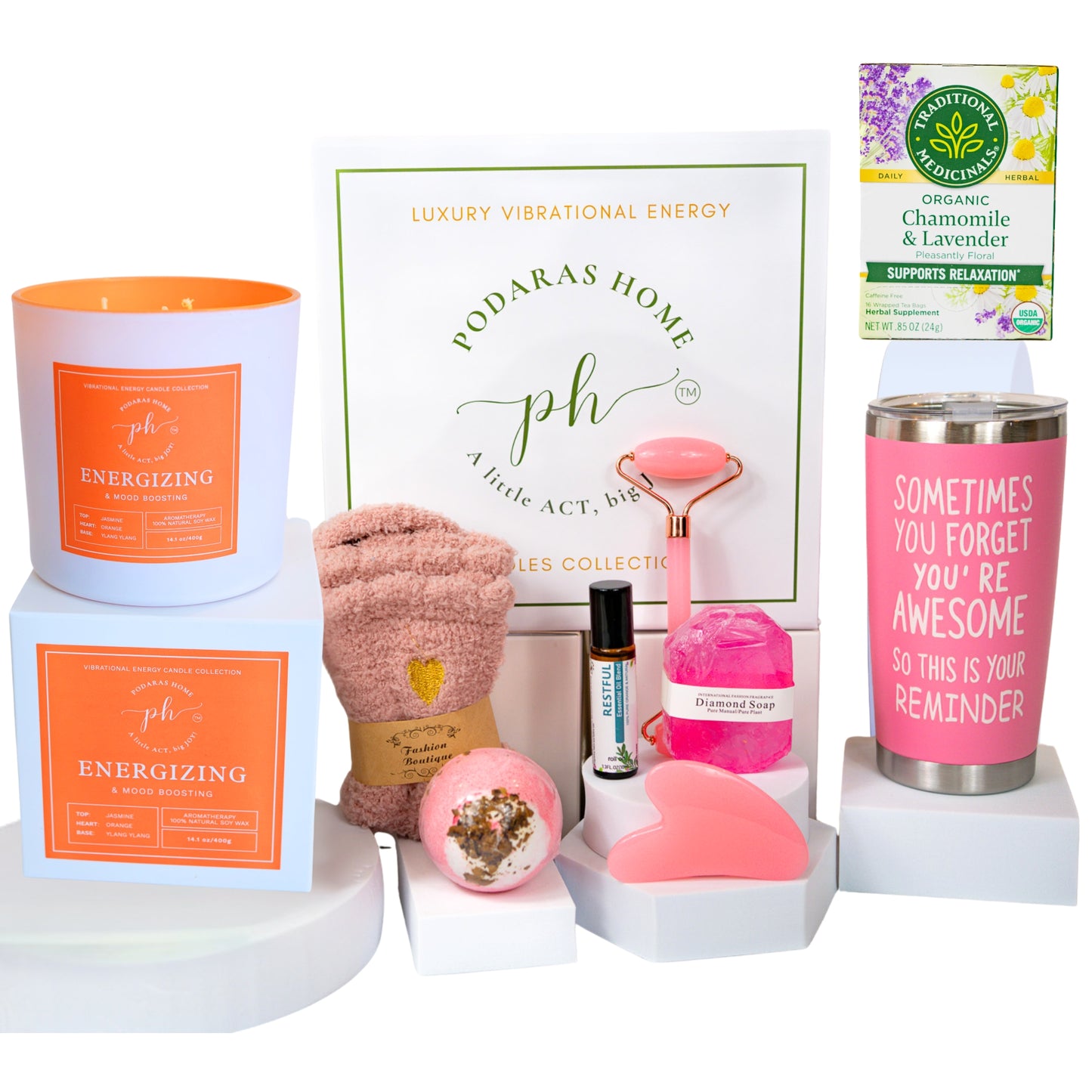 Women’s Self Care – Spa Gift Box - With Orange & Bergamot Energizing Candle