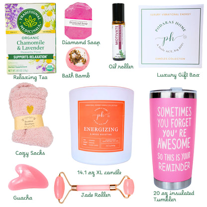 Women’s Self Care – Spa Gift Box - With Orange & Bergamot Energizing Candle