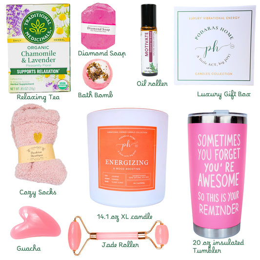 Women’s Self Care – Spa Gift Box - With Orange & Bergamot Energizing Candle