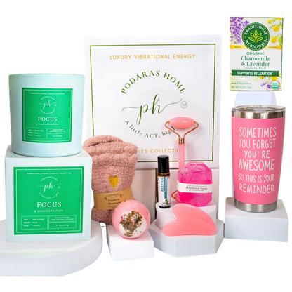 Women’s Self Care – Spa Gift Box with English Pear & Focus Candle