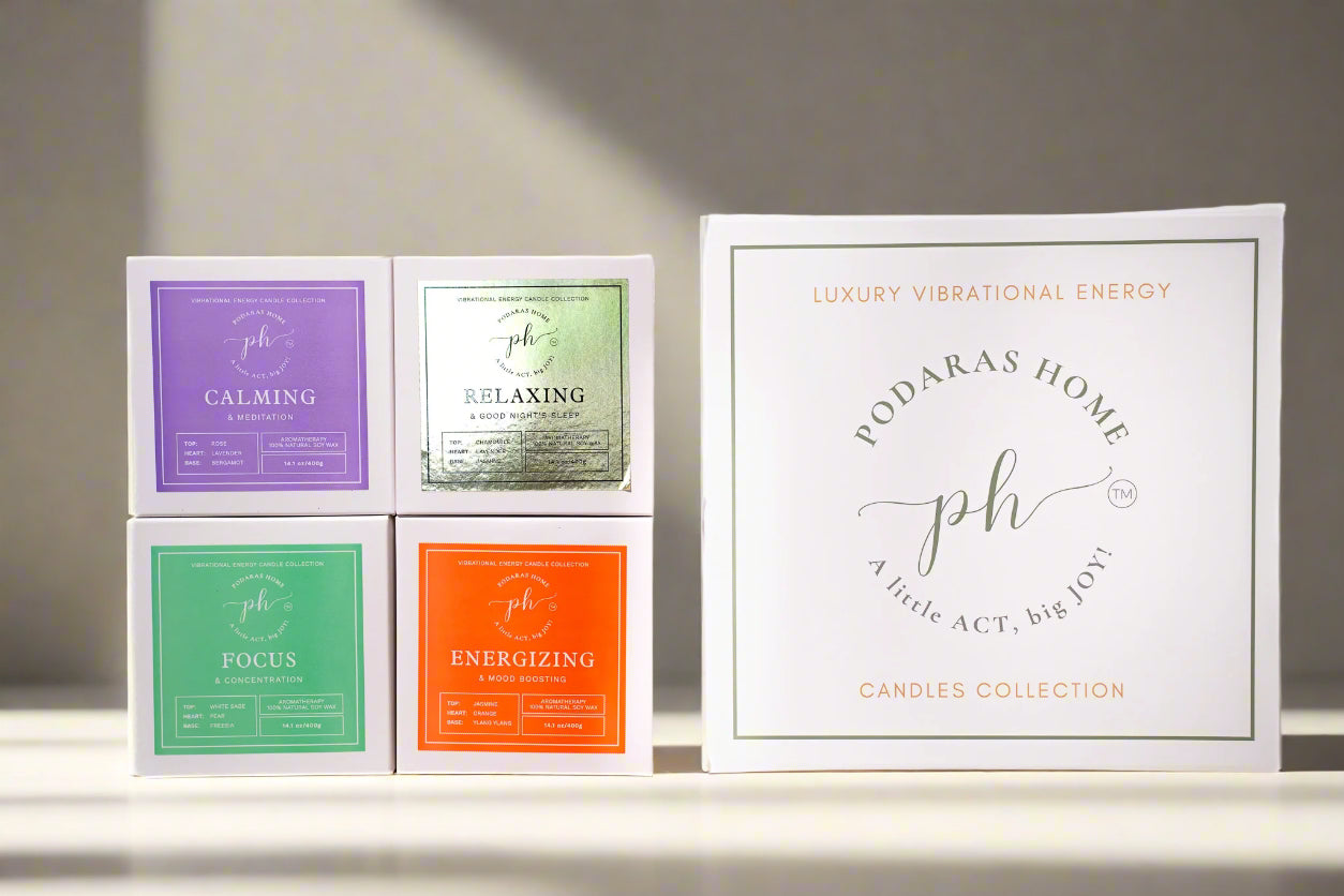 Set A: Purple – Green – Orange – Gold Candles***Luxury Vibrational Energy Candle Gift Box (4 Candles)