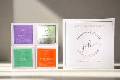 Set A: Purple – Green – Orange – Gold Candles***Luxury Vibrational Energy Candle Gift Box (4 Candles)