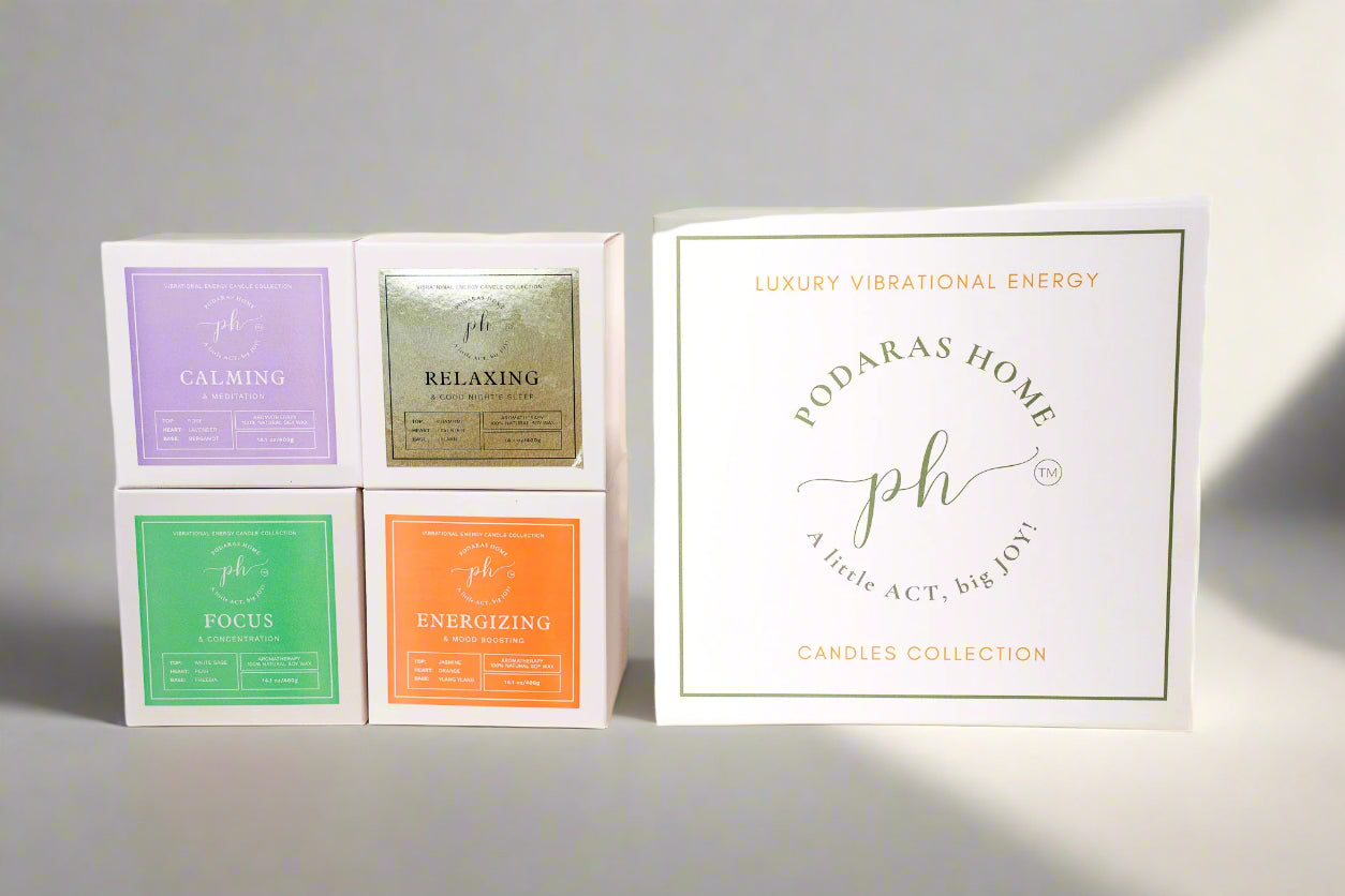 Set A: Purple – Green – Orange – Gold Candles***Luxury Vibrational Energy Candle Gift Box (4 Candles)