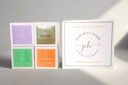 Set A: Purple – Green – Orange – Gold Candles***Luxury Vibrational Energy Candle Gift Box (4 Candles)