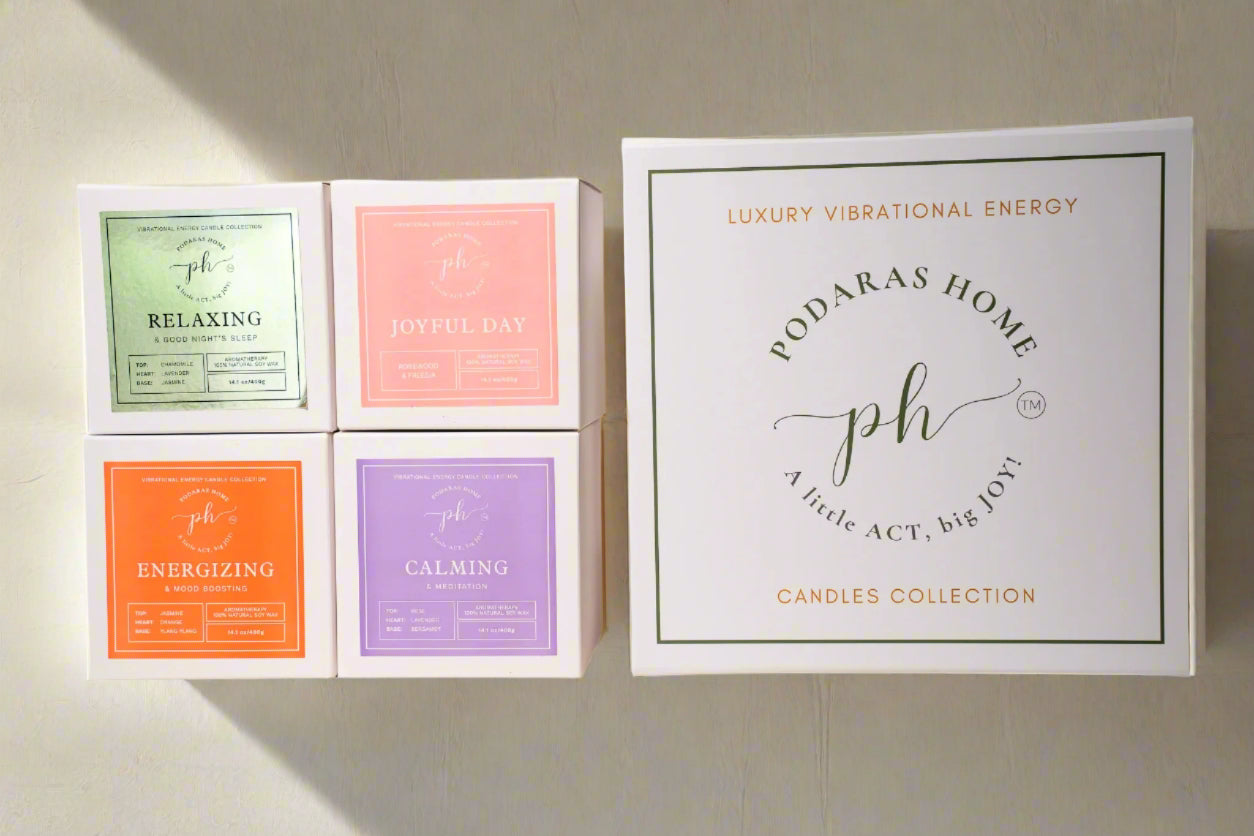 Set D: Gold – Orange – Pink – Purple Candles***Luxury Vibrational Energy Candle Gift Box (4 Candles)