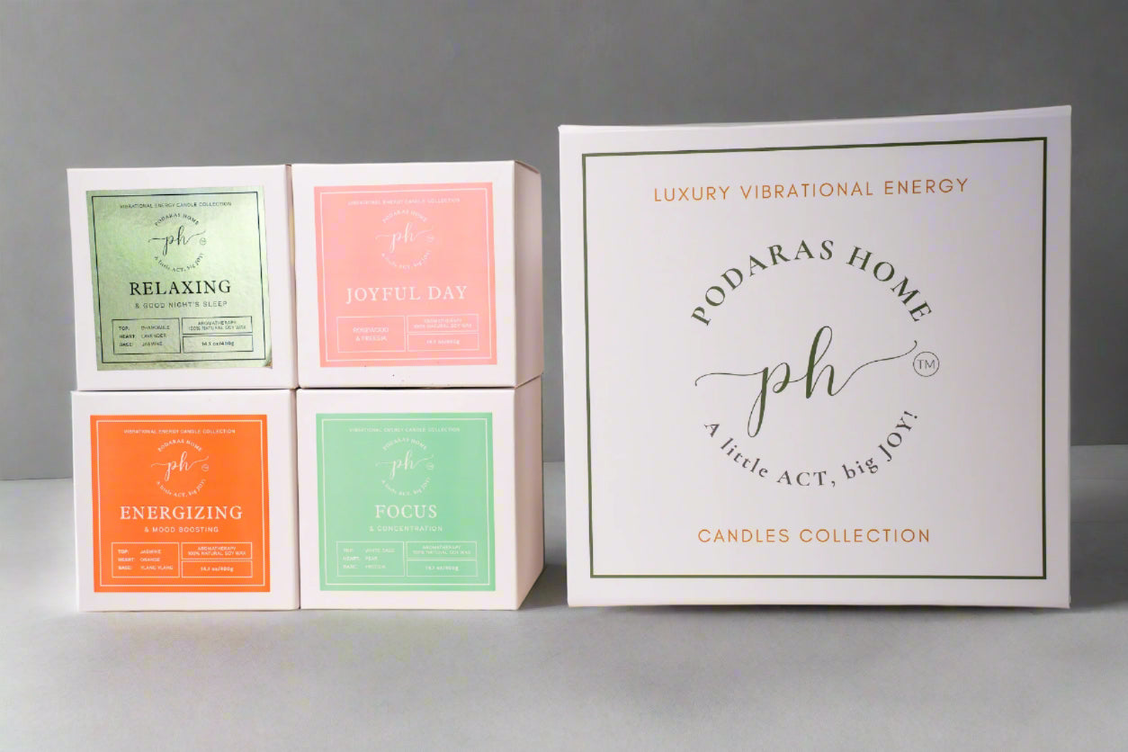 Set E: Gold – Pink – Green – Orange Candles***Luxury Vibrational Energy Candle Gift Box (4 Candles)