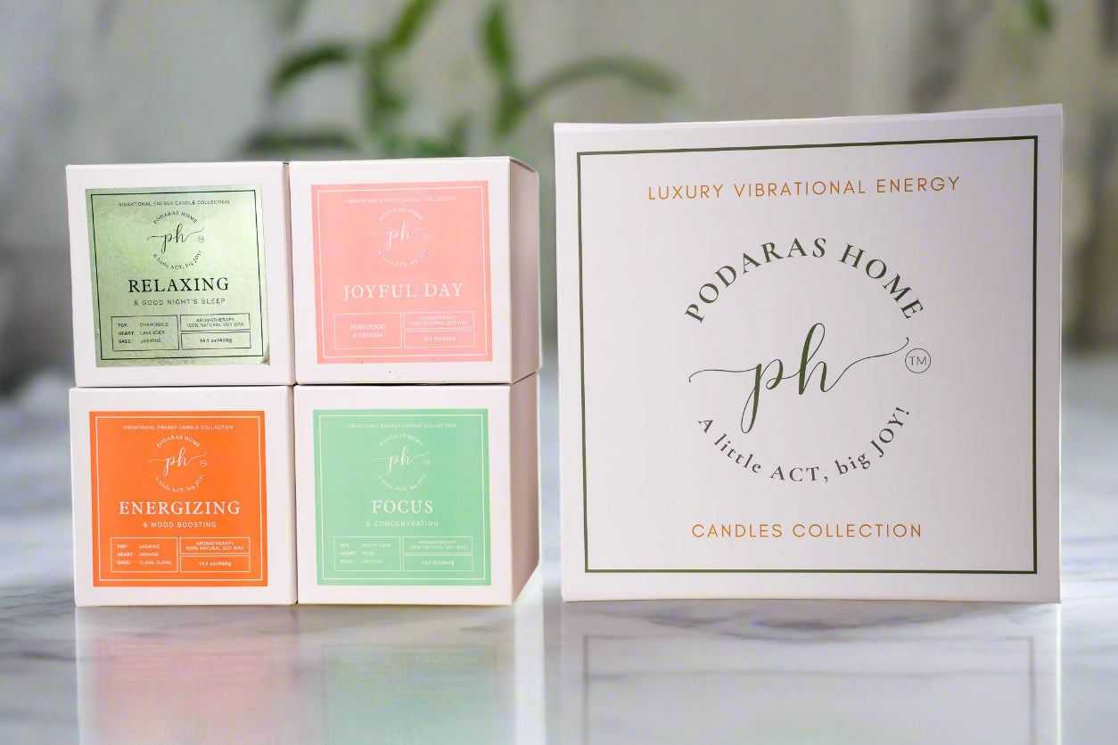 Set E: Gold – Pink – Green – Orange Candles***Luxury Vibrational Energy Candle Gift Box (4 Candles)