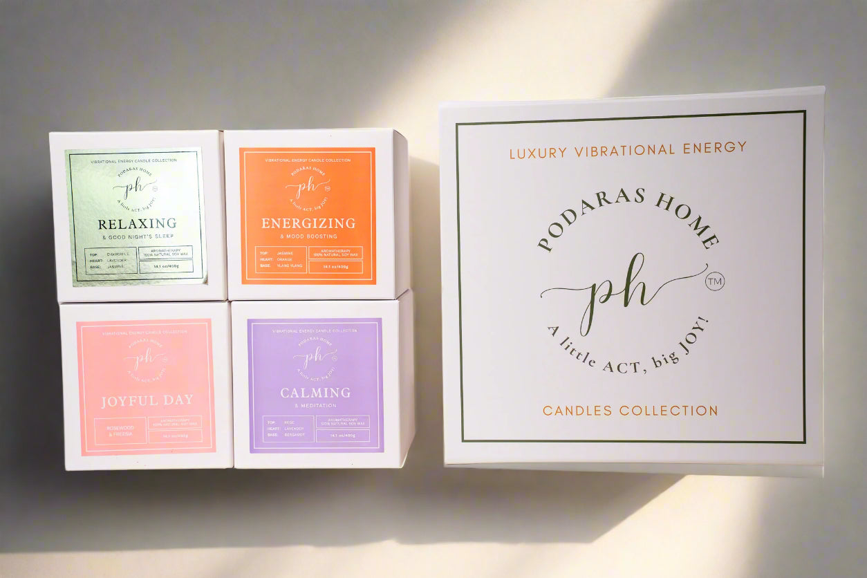 Set D: Gold – Orange – Pink – Purple Candles***Luxury Vibrational Energy Candle Gift Box (4 Candles)