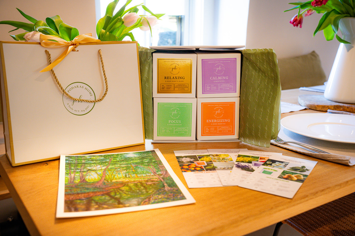 Set E: Gold – Pink – Green – Orange Candles***Luxury Vibrational Energy Candle Gift Box (4 Candles)