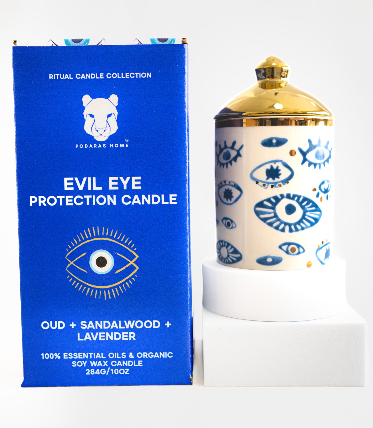 Evil Eye Protection Candle with Crystals - Certified Organic Soy Wax + Therapeutic Essential Oils