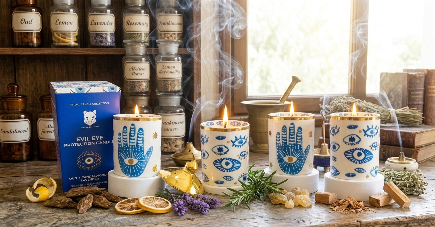 Evil Eye Protection Candle with Crystals - Certified Organic Soy Wax + Therapeutic Essential Oils