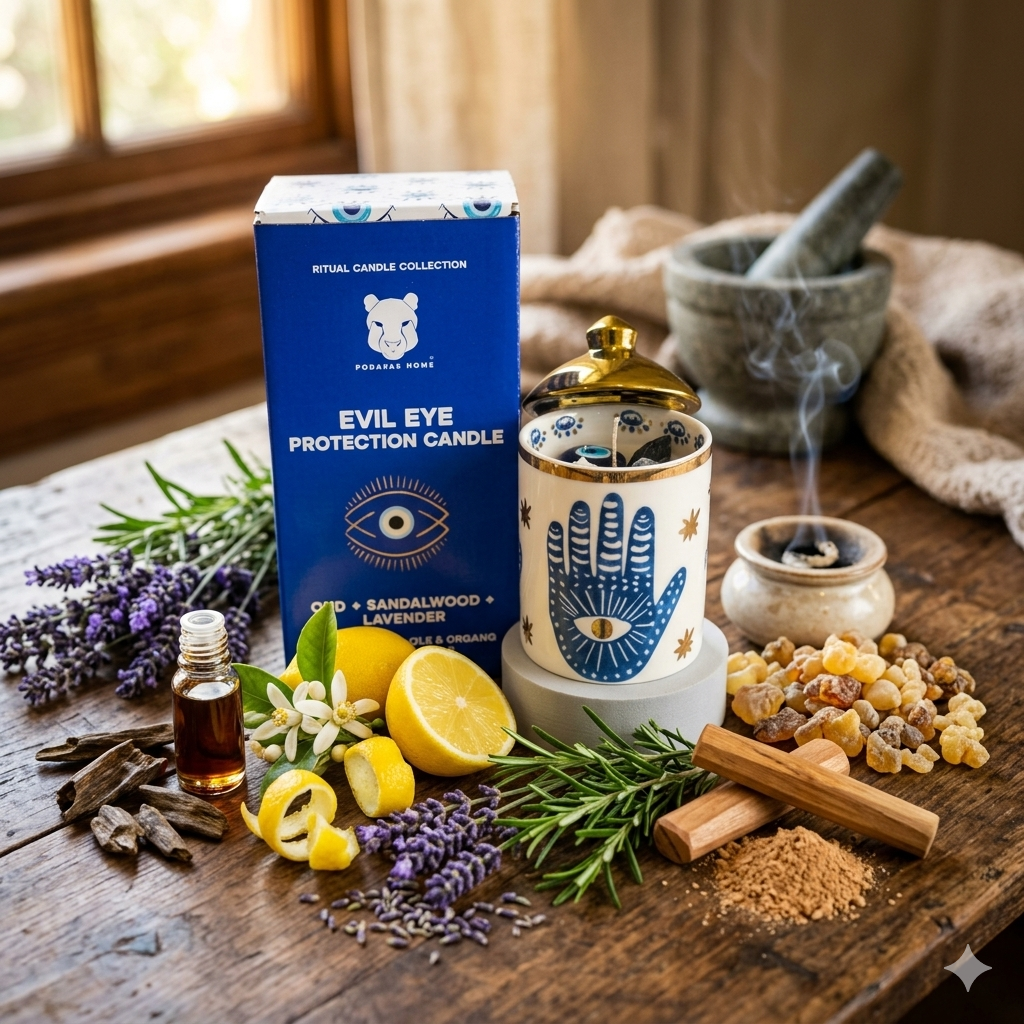 Evil Eye Protection Candle with Crystals - Certified Organic Soy Wax + Therapeutic Essential Oils