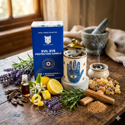 Evil Eye Protection Candle with Crystals - Certified Organic Soy Wax + Therapeutic Essential Oils