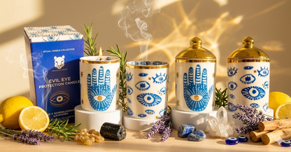 Evil Eye Protection Candle with Crystals - Certified Organic Soy Wax + Therapeutic Essential Oils