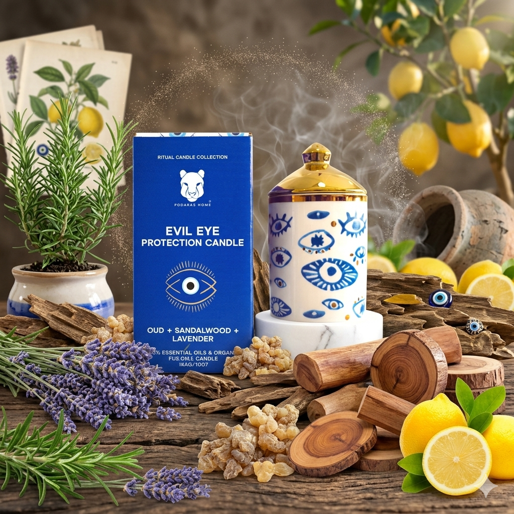Evil Eye Protection Candle with Crystals - Certified Organic Soy Wax + Therapeutic Essential Oils