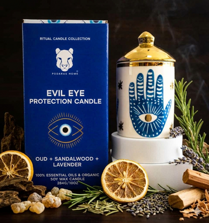 Evil Eye Protection Candle with Crystals - Certified Organic Soy Wax + Therapeutic Essential Oils